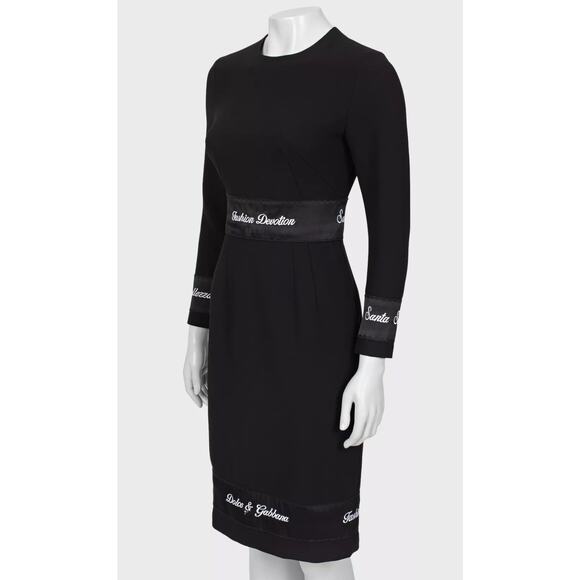 Dolce & Gabbana Black Wool Embroidered Midi Dress Sz36/XXS - Picture 2 of 4